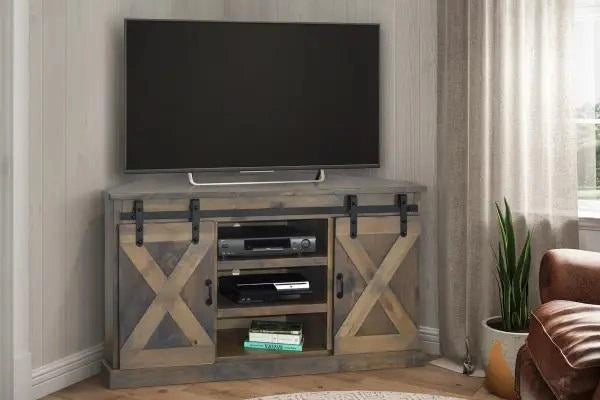 Legends Furniture Farmhouse 66" Corner TV Console in Barnwood