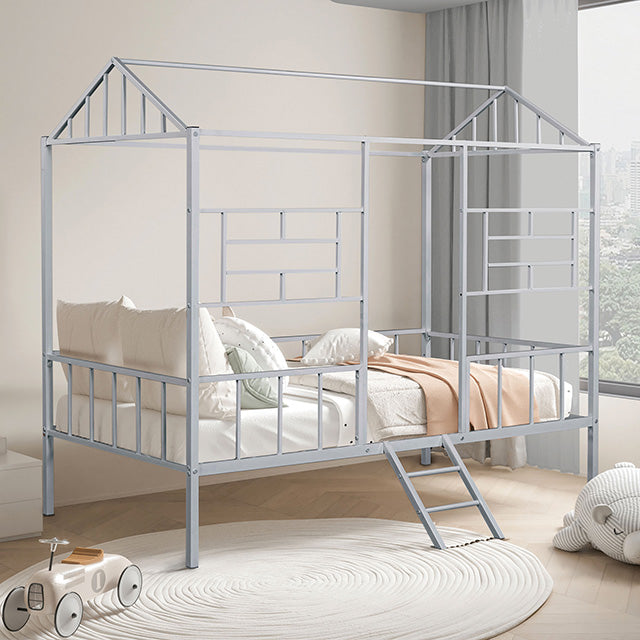 Rhonda Twin Loft Bed White, Silver, & Black